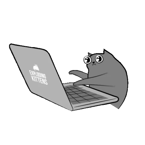 Animated image of a cat coding on a laptop